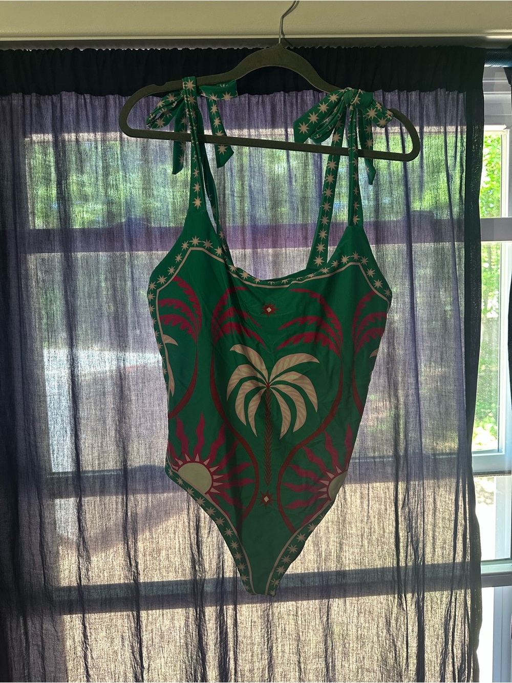 Beach Riot Green Palm Print One-Piece Swimsuit with Tie Straps